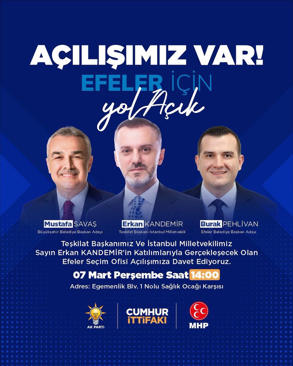 Genel Başkan Yardımcımız, Teşkilat Başkanımız Sayın Erkan Kandemir, Aydın’a geliyor. <a href="/erkankandemir/">Erkan Kandemir</a>

#Aydınİçin #GerçekBelediyecilik
#HazırızKararlıyız
