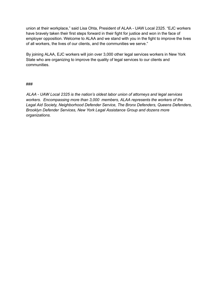 ejcorganized's tweet image. 📢We won our union election on Monday🎉💖

... and, yes, we are still smiling ear-to-ear about it!

Press release below👀👀

@TimesUnion @CapPressRoom @Newsday @RochesterBeacon @DandC @WXXINews @TheBuffaloNews @CityLimitsNews