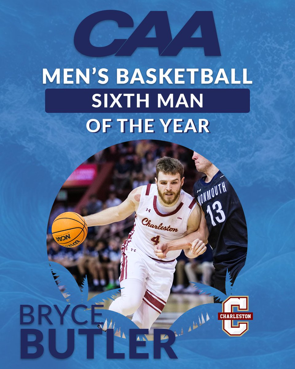 🏀 Huge congrats to the 2024 CAA Men's Basketball Sixth Man of the Year: Bryce Butler, @CofCBasketball ➡️ bit.ly/3T4A7Qe