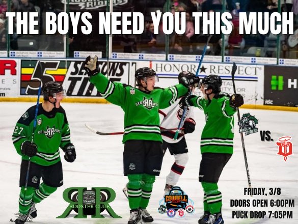 RidertownUSA's tweet image. Hey Ridertown, the boys would love your support as the regular season is winding down, and you’ve made a difference all season long. We play Dubuque in a @Dupaco Cowbell Cup game. Get the first set of player cards, courtesy of our Boosters.  🎟️ tickets.roughridershockey.com. #7thman