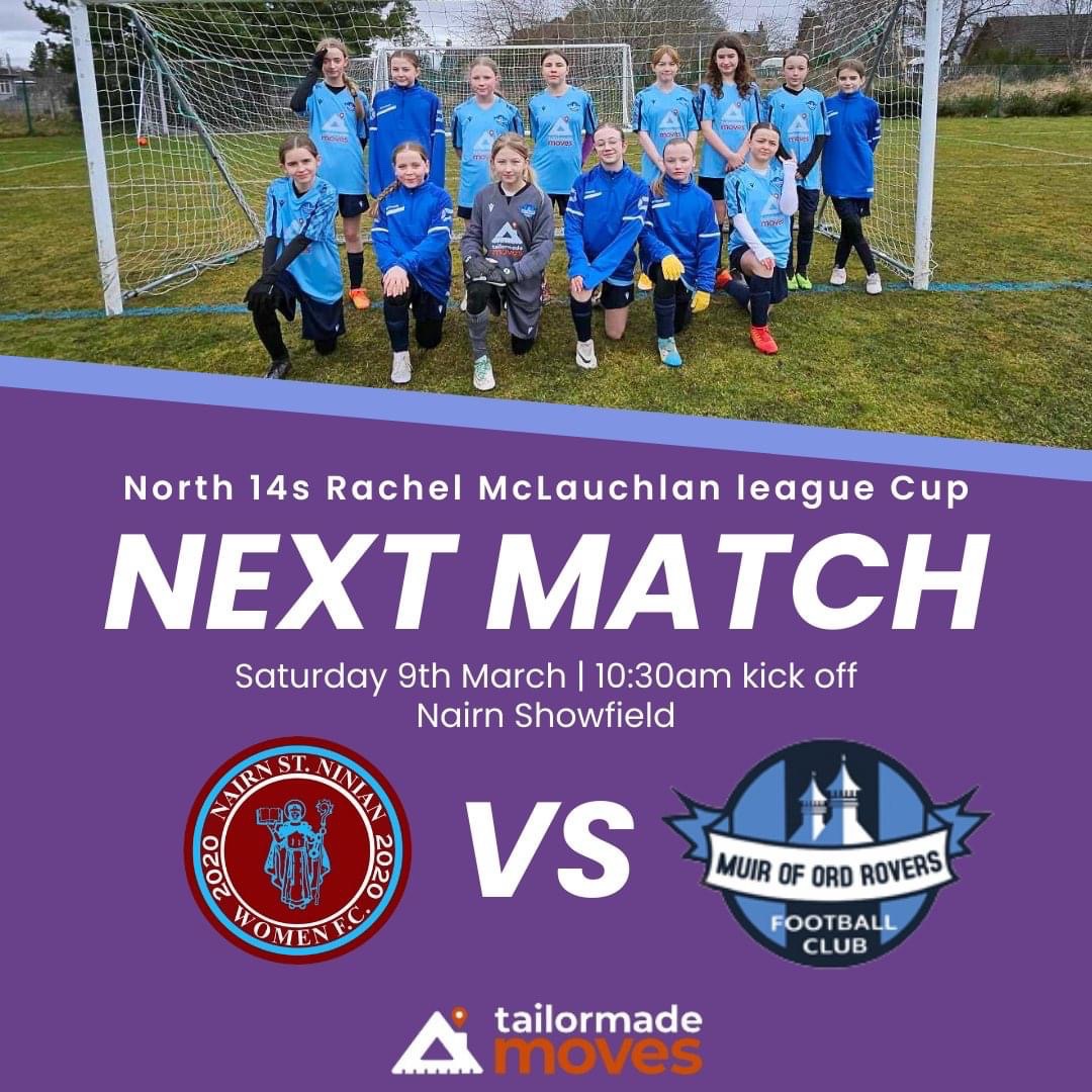 𝗡𝗲𝘅𝘁 𝗠𝗮𝘁𝗰𝗵 | Under 14 girls

🆚 Nairn St Ninian
🏆 Rachel McLauchlan 14's League Cup
📅 Saturday 9th March, 2024
🕗 10:30am kick off
📍 The Showfield, Nairn

@ScotWFootball 
@ScotFANorth