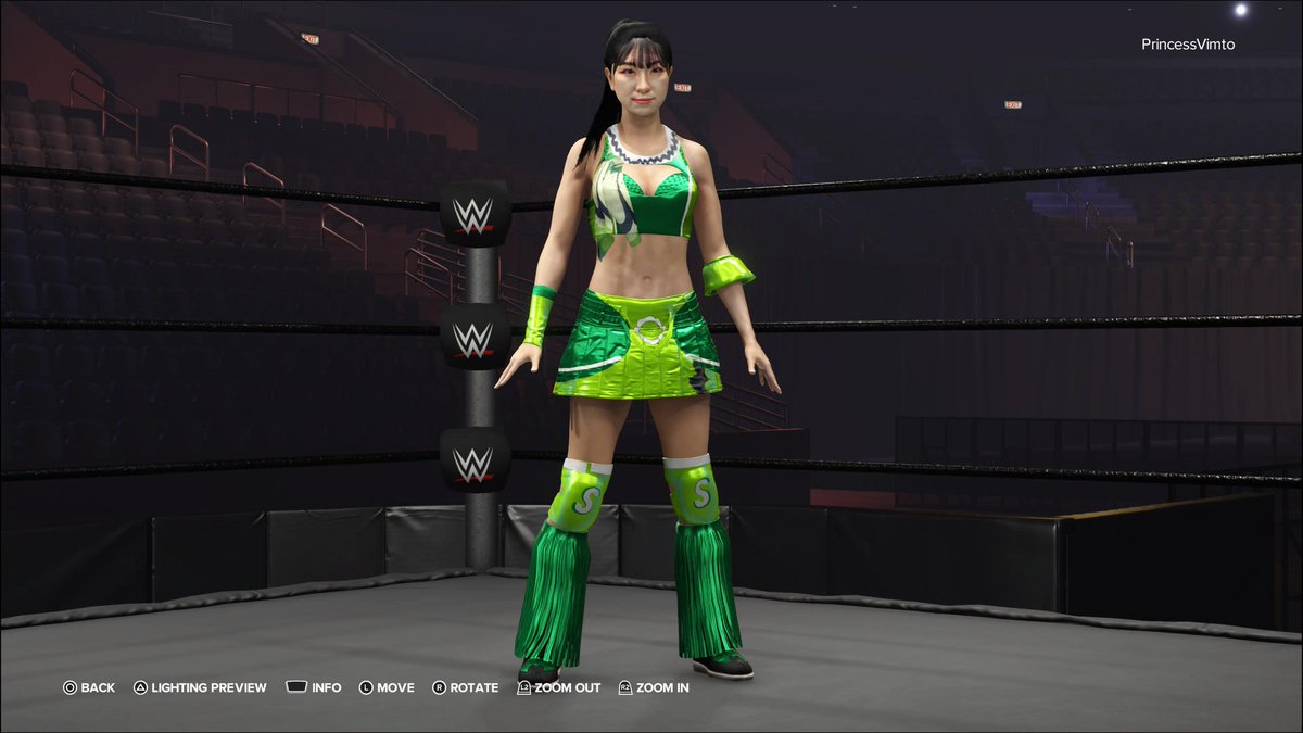Leosault's tweet photo. My first CAW in WWE 2K24 is, of course, Shino Suzuki of the Up Up Girls. Hopefully the first of many TJPW creations from the great 2K CAW community. She certainly won't be my last creation! https://t.co/r4foQkeWOP