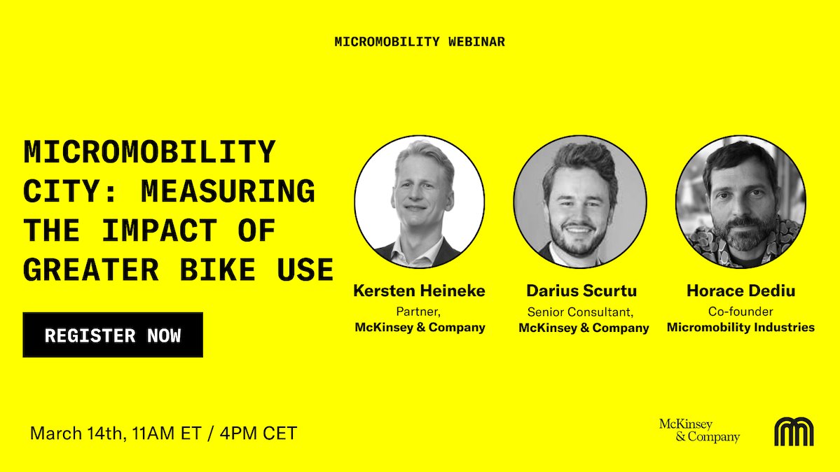 For our next webinar, @McKinsey and I will explore how the mobility shift from private cars to (e)bikes could help cities to achieve their mobility targets. We'll also take a deeper look at current consumer sentiment. Register to join us live next week. us02web.zoom.us/webinar/regist…