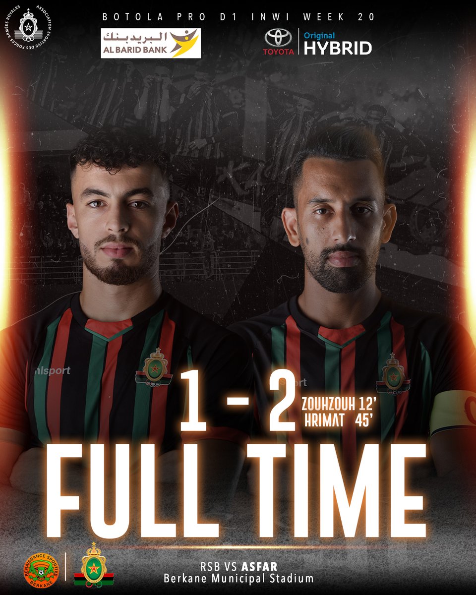 ASFAR_Officiel's tweet photo. FULL TIME
RSB 1⃣ 🆚 2⃣ ASFAR
#asfar #RSBASFAR #fulltim https://t.co/QP4Nb8YYr3