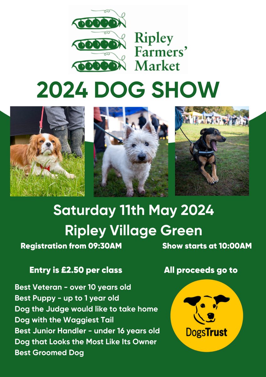 RipleyFarmersM's tweet image. ADVANCE NOTICE! Dogs love our market just as much as our shoppers so we’ve decided to hold a Dog Show at our 11 May market. Pick up a flyer at THIS Saturday’s market. @VisitSurrey @PGcomms @wokingboard @BBCSurrey
