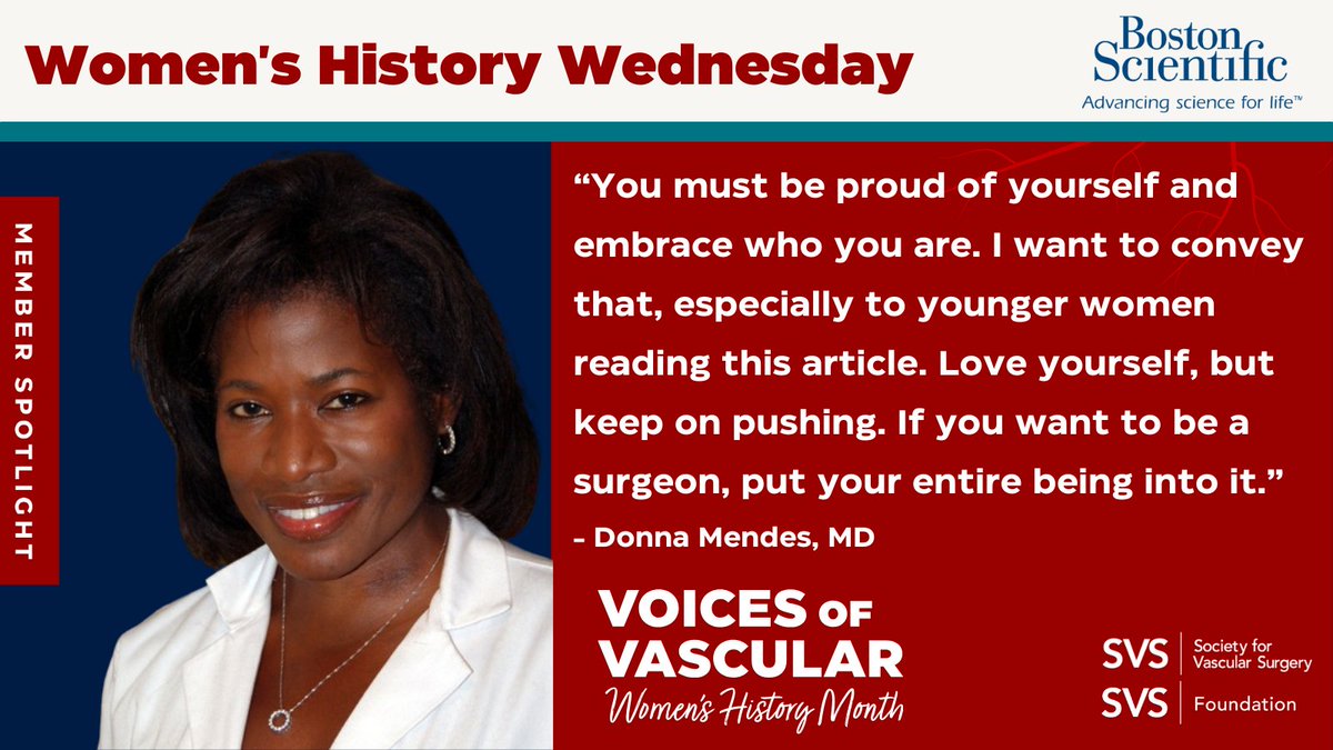 This Women’s History Wednesday the SVS Foundation is honored to share the trailblazing legacy of Dr. Donna Mendes, the first African American woman certified by the American Board of Surgery in Vascular Surgery. #VoicesofVascular #WomensHistoryMonth ow.ly/9rbr50QMO7X