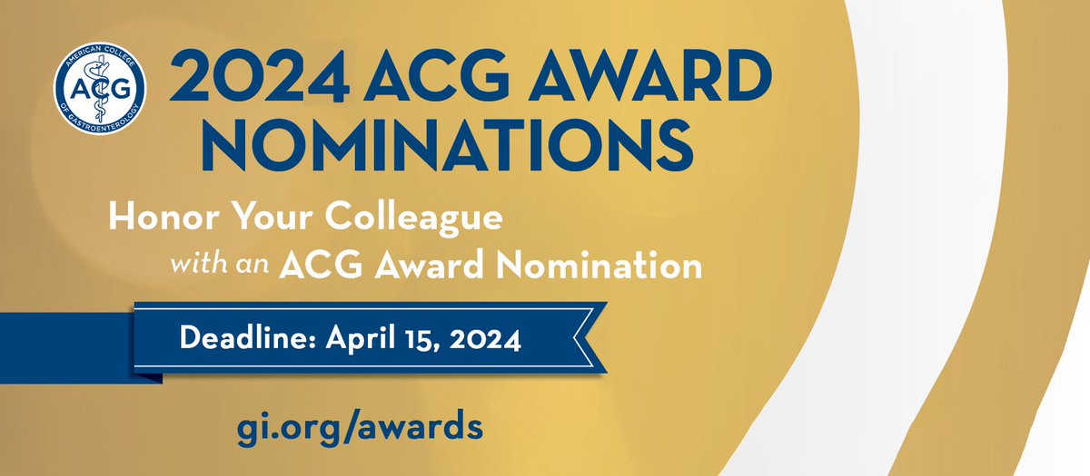 ACG (@amcollegegastro) on Twitter photo Know an ACG member who exemplifies excellence? Honor a colleague by nominating them for a 2024 ACG Award!
View the list of available awards & nominate them by April 15
➡️ gi.org/awards
<a href="/FarrayeIBD/">Francis (Frank) Farraye, MD, MSc</a> <a href="/DrAllegrettiIBD/">Jessica R Allegretti, MD, MPH, FACG, AGAF</a> <a href="/KBullHenryMD/">Kathy Bull Henry</a> <a href="/ChahalPrabhleen/">Prabhleen Chahal MD,MASGE,FACG</a> <a href="/ShivangiKMD/">Shivangi Kothari</a> <a href="/BMoshiree/">Baha Moshiree MD, MSci, FACG, AGAF</a> Know an ACG member who exemplifies excellence? Honor a colleague by nominating them for a 2024 ACG Award!
View the list of available awards & nominate them by April 15
➡️ gi.org/awards
<a href="/FarrayeIBD/">Francis (Frank) Farraye, MD, MSc</a> <a href="/DrAllegrettiIBD/">Jessica R Allegretti, MD, MPH, FACG, AGAF</a> <a href="/KBullHenryMD/">Kathy Bull Henry</a> <a href="/ChahalPrabhleen/">Prabhleen Chahal MD,MASGE,FACG</a> <a href="/ShivangiKMD/">Shivangi Kothari</a> <a href="/BMoshiree/">Baha Moshiree MD, MSci, FACG, AGAF</a>