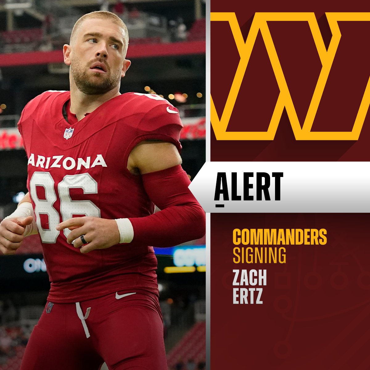 NFL's tweet photo. Commanders signing TE Zach Ertz to one-year deal worth up to $5M. (via @TomPelissero) https://t.co/hCC1s0Xtdw
