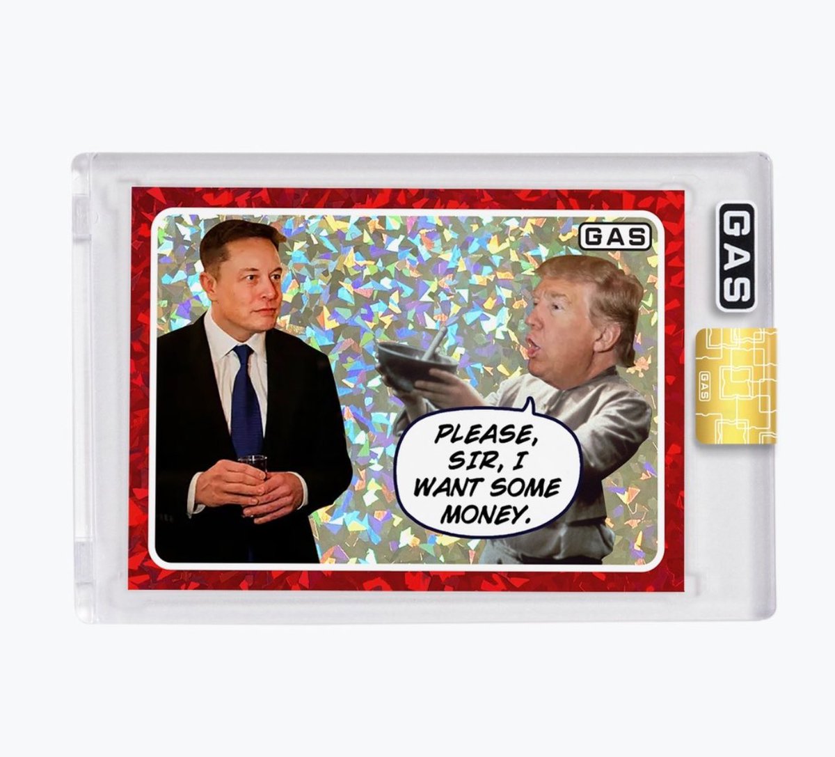 Shock Drop! Ltd edGAS Donald Trump Meets with Elon Musk Cracked Foil Prism Cards Available for Preorder on GASTradingCards.com and @ntwrk TheNTWRK.com Now! Ltd to 100 #’ed Cracked Foil Prism Trading Cards, available first come, first served. #tradingcards