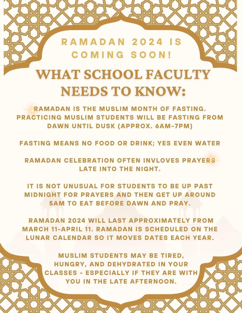 Do you teach Muslim students? This might be helpful info. #edchat #teachers #education
