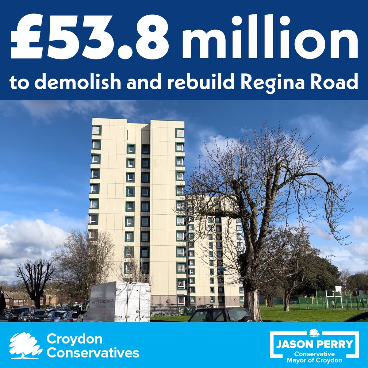 I’m delighted to announce that the GLA has awarded us £53.8 MILLION of Government Housing Grant to commence the redevelopment of Regina Road, which Labour left to rot.

We are putting Council Tenants first, and providing residents with the homes they deserve.