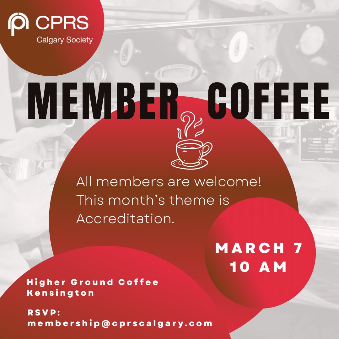 Our coffee chat is tomorrow! Join us for a coffee and chat about accreditation, APR, and PRK. 

Learn how to get accredited, why it’s important, and celebrate our new APRs!

RSVP at membership@cprscalgary.com.

See you there! ☕

#CPRSProud #PR #APR #PRK #CoffeeChat #CPRSYYC