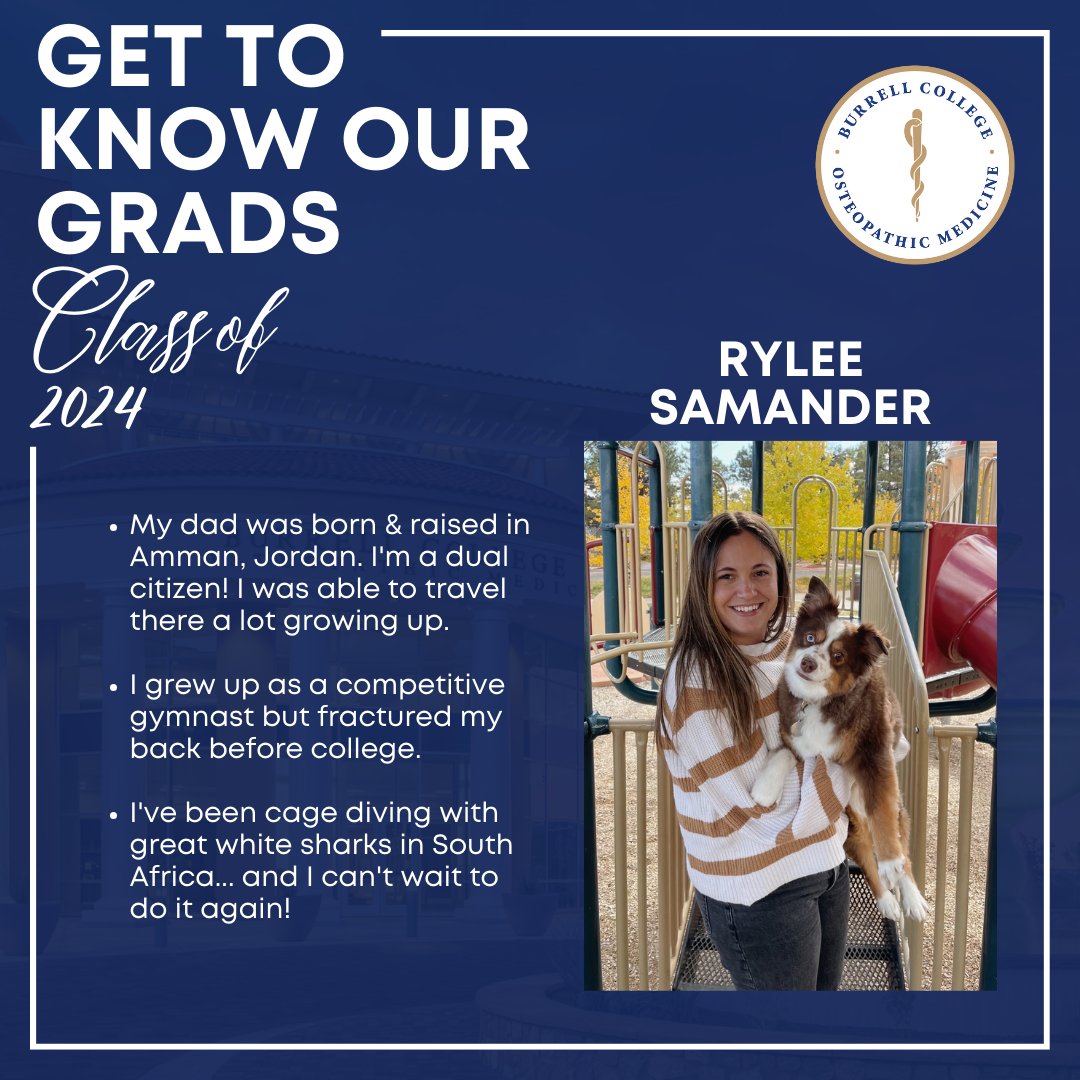 bcom_nm's tweet photo. Introducing Rylee Samander, part of our 2024 "Get To Know Your Grad" series!

Do you know a graduate who deserves recognition? Nominate them for our "Get To Know Your Grad" series here:  https://t.co/7hU64UFbSr

#BurrellPride  #BCOM #Osteopathic
#BurrellGrad #futuredoctor https://t.co/tCn7dTl3FO