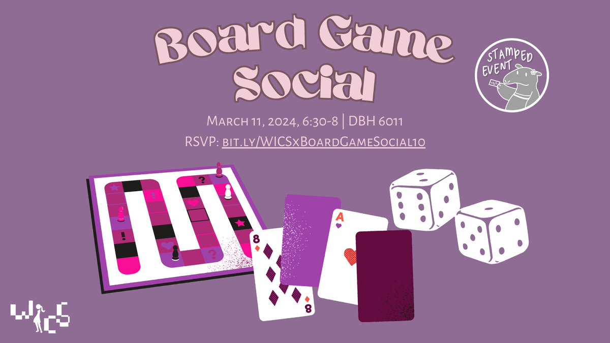 Ice cream, pizza and board games? WICS has it all March 11, 2024 from 6:30-8pm. Join us in DBH 6011 for a great opportunity to network with alumni and others, while playing board games. 🙌 Don’t forget to RSVP and we hope to see you there!
RSVP: bit.ly/WICSxBoardGame…