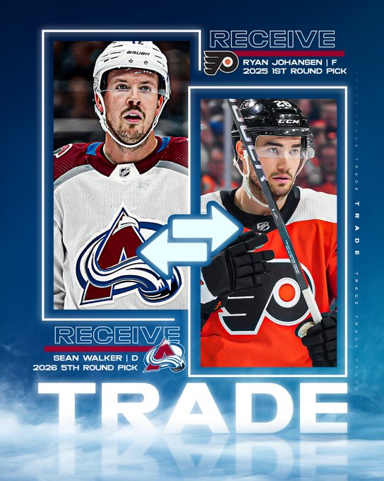 Trade
Avalanche receive Sean Walker | D and 2026 5th round pick
Flyers receive Ryan Johansen | F and 2025 1st round pick