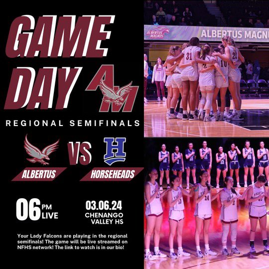 Girls Basketball playing in the Regional Semifinal today!! Good Luck!! 📺 Livestream link: nfhsnetwork.com/events/nysphsa… #GoFalcons🦅 | #fAMily