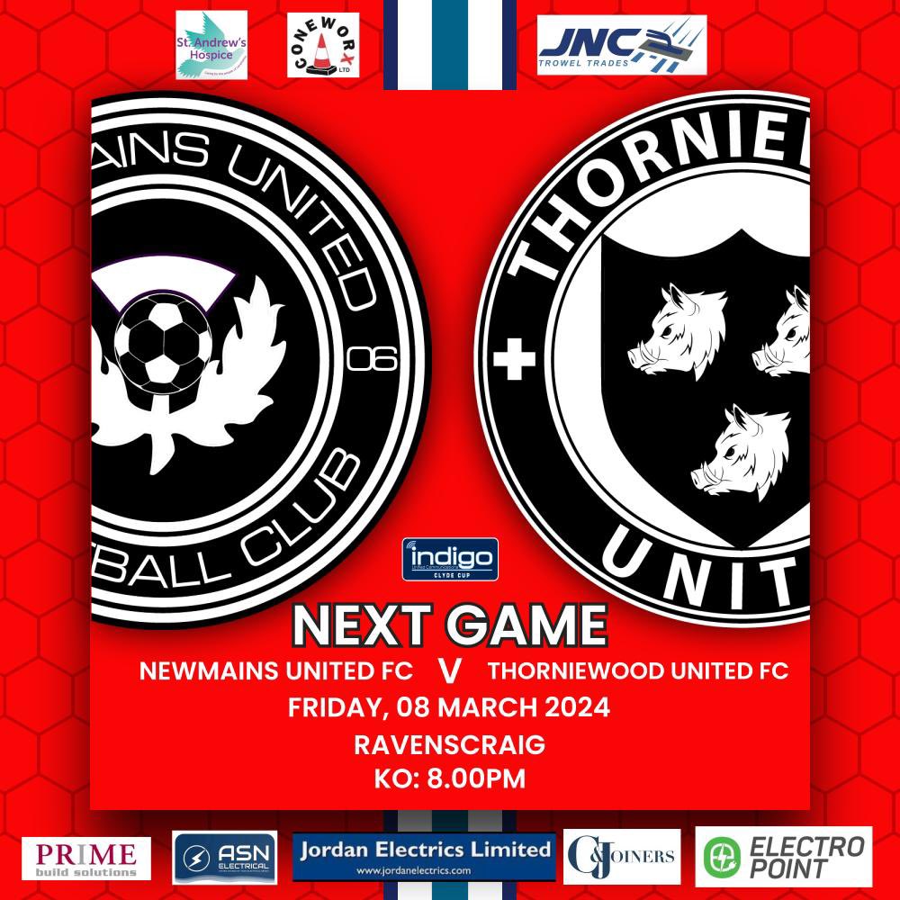 Newmains u20s are in cup action on Friday night make sure and come along to support the young ones
Kick off 8pm Ravencraig
Thanks to our sponsors for continued support this season
CONEWORXS
JNC TROWEL TRADES
