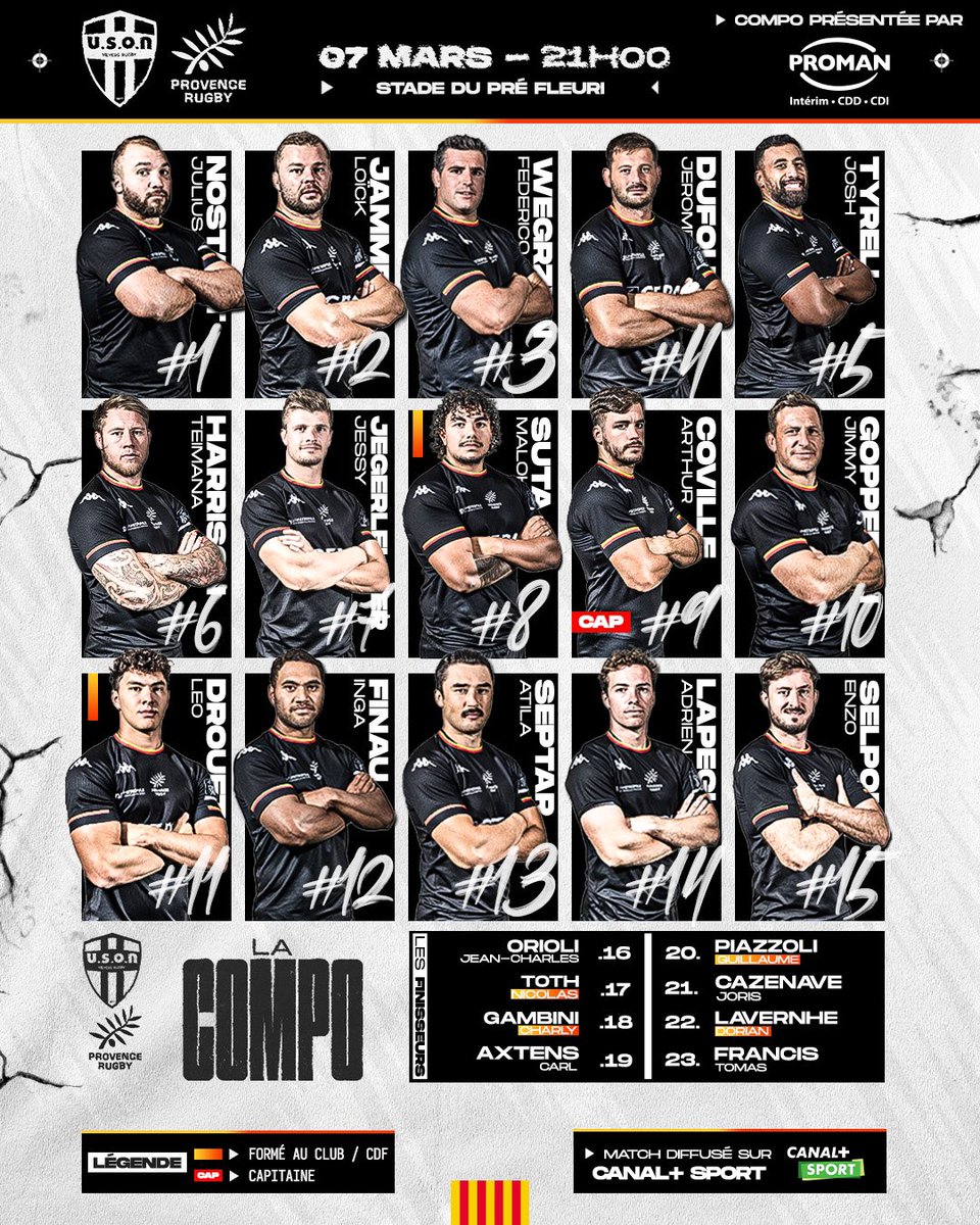 LesCompos's tweet photo. Les compos pour @usonneversrugby - @ProvenceRugby !
⏱️ Jeudi, 21h00
🏟️ Stade du Pré Fleuri, Nevers
#USONPR #ProD2 https://t.co/BBJcZNvLEy