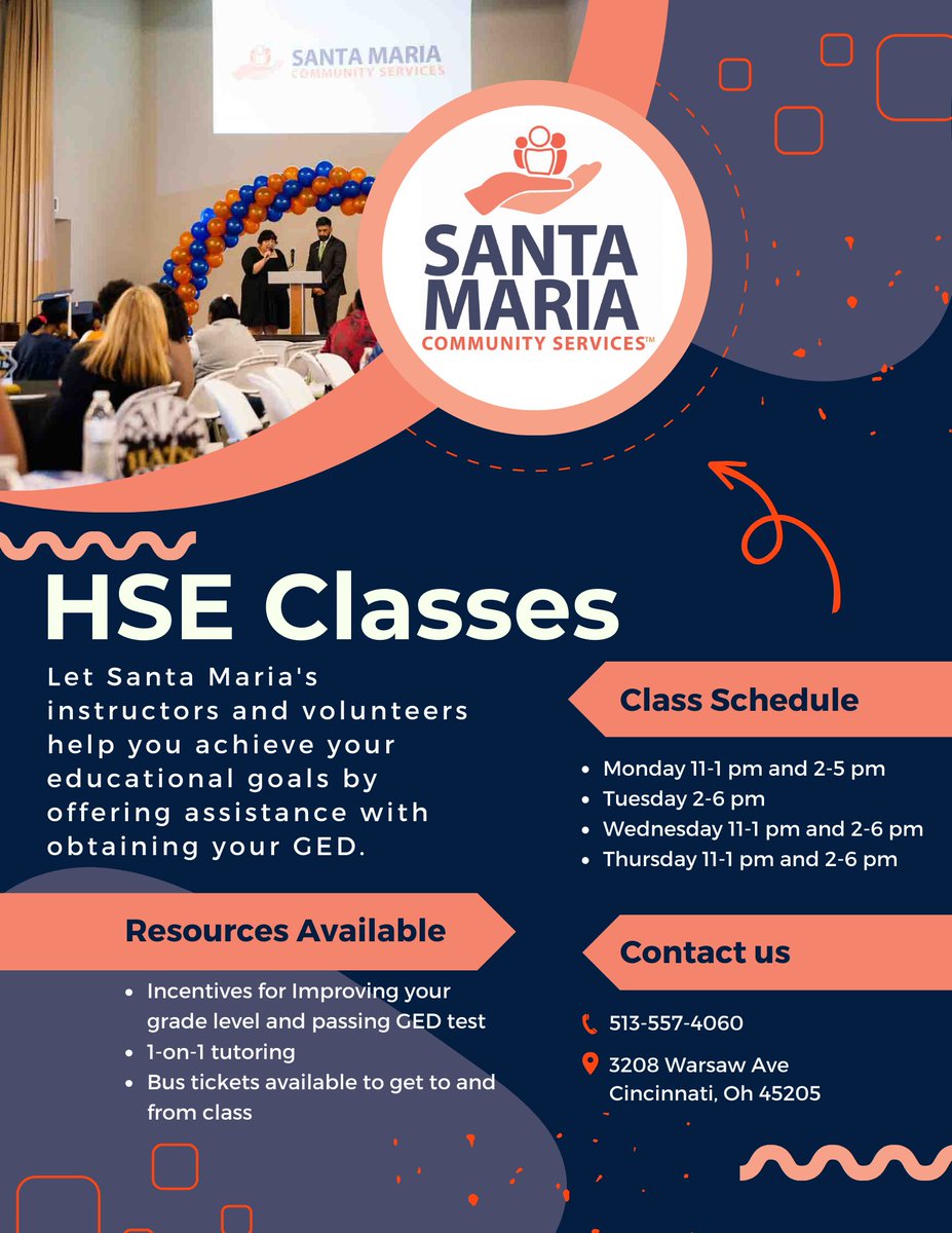Do you know someone who didn't finish High School? Santa Maria's instructors and volunteers can help them achieve their educational goals by offering assistance with obtaining a GED. See flyers for details and call today!