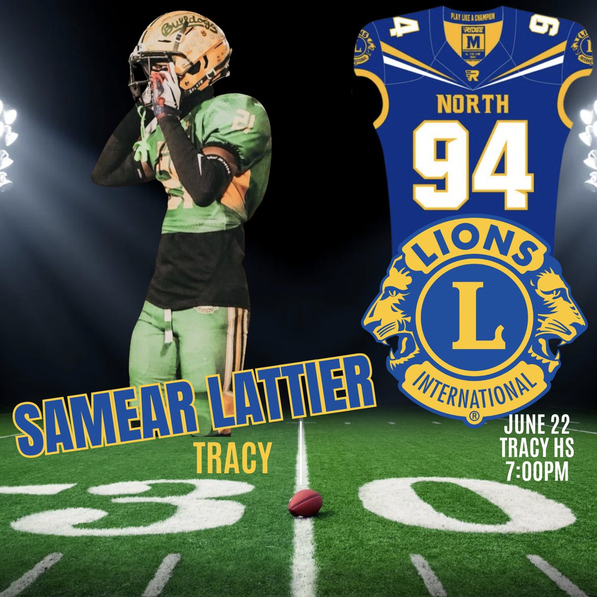 Congrats to @samear_lattier of Tracy HS for being selected to the North team of the Lions' All-Star game! @CalHiSports @BlackHatFootbal