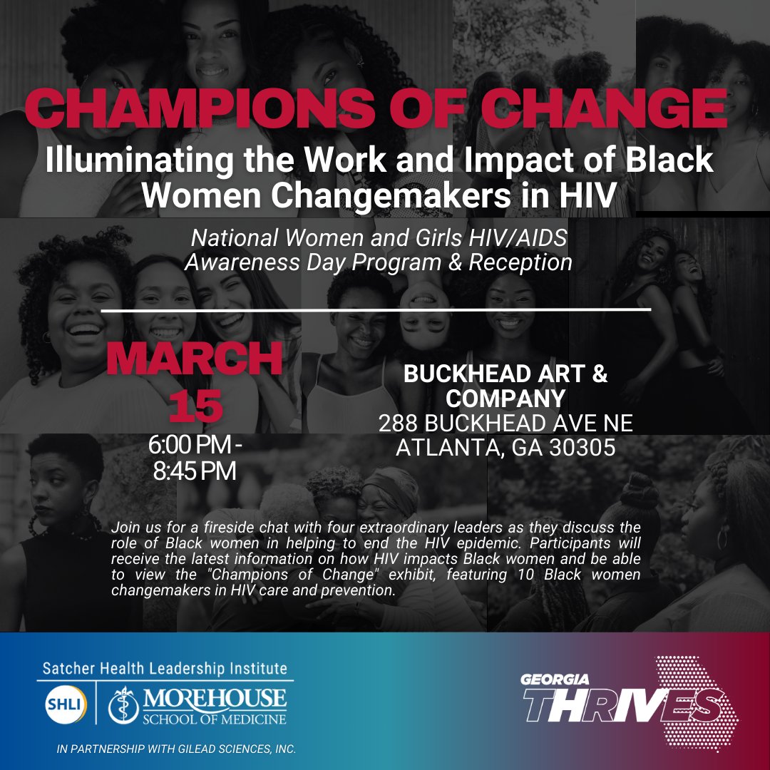 SHLI invites you to Champions of Change. The event will feature a fireside chat with four inspirational leaders as well as the 'Champions of Change' exhibit, celebrating 10 Black women who have made significant strides in HIV care and prevention.