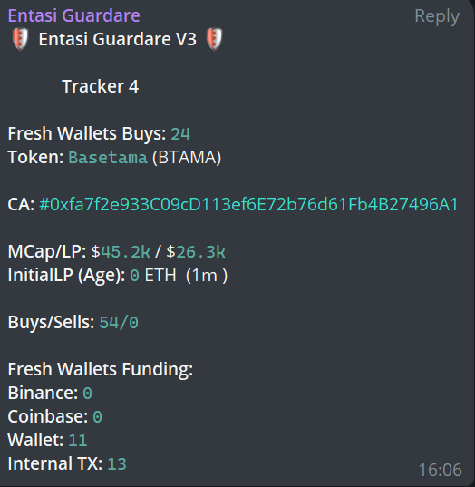 entasiBot's tweet photo. Our #BASE bots detected Basetama $BTAMA both bellow 50k with the current ATH of 900K!!
Join us at: https://t.co/trWX8EFMt4
#entasibot #base #btama #ai #tracker https://t.co/yMLKikTOYX