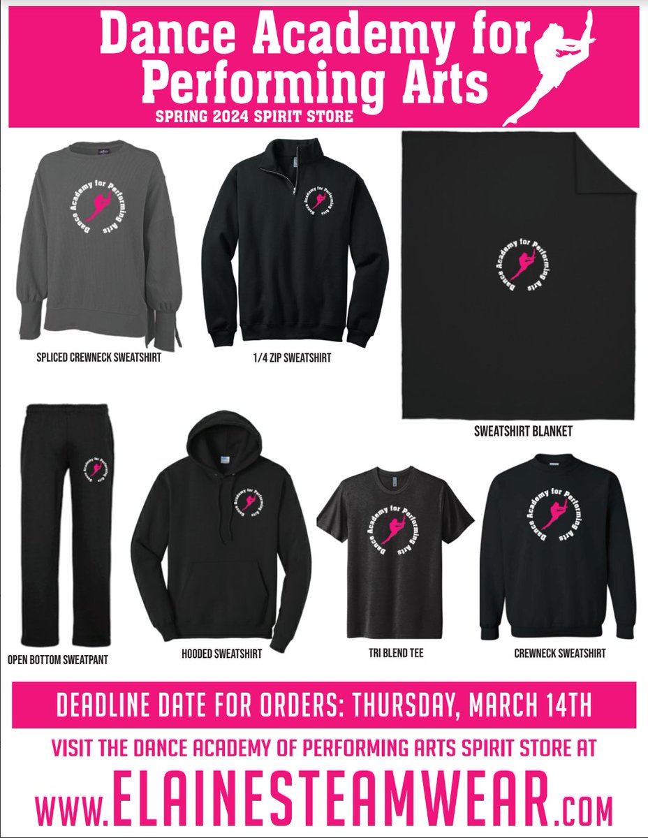 The officers and members of NHSDA organized a spirit wear sale. Orders are due by 11:59 PM on March 14th. Use this link to purchase your apparel: stores.inksoft.com/DanceAcademyfo…

@MorrisCountyVSD @MKPRINCIPAL @MorrisKnollsHS