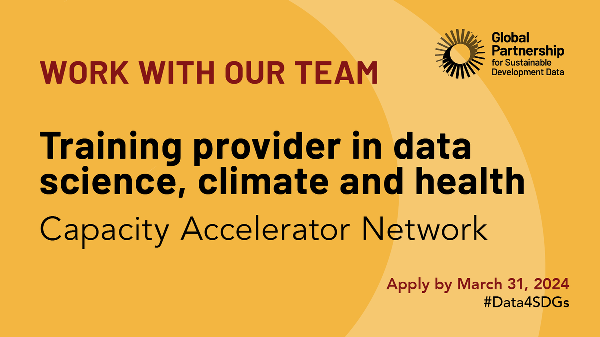 🔔 Data opportunity alert! 🧑‍💻 We're seeking a data science training provider to work with/ our Africa Climate and Health Data Capacity Accelerator Network Program. Academic + research institutions are invited to apply! More details + apply by March 31: data4sdgs.org/sites/default/…