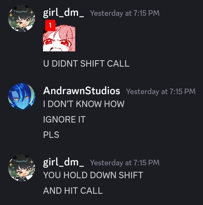 AndrawnStudios's tweet photo. Yesterday, @Girl_Dm_ told me about Shift Calling on Discord so you don't disturb anyone else in the group chat. 🤯 https://t.co/7A5KgTQq4v