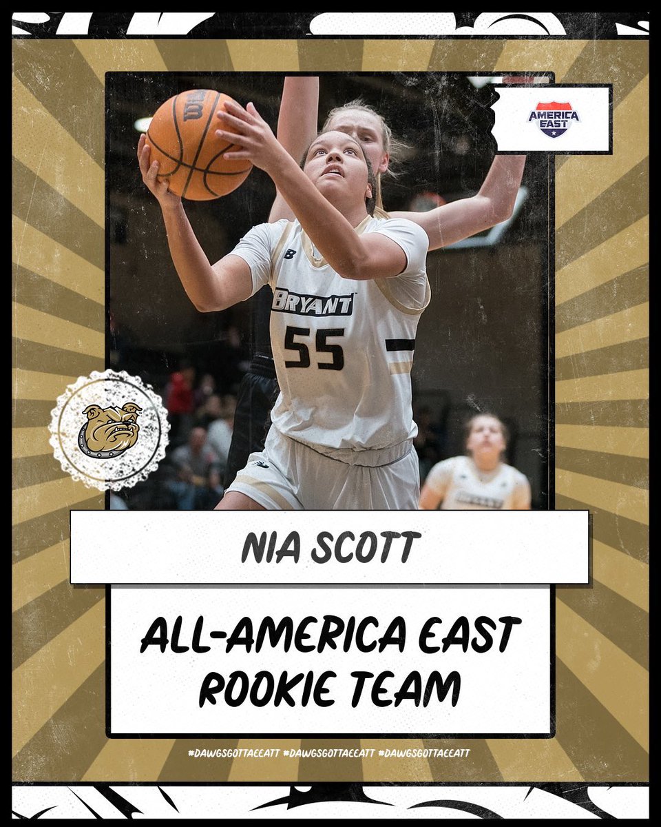Bryantwbball's tweet photo. Congratulations to Nia Scott on being named to the All-America East Rookie Team! https://t.co/rgFkF6b7Fv