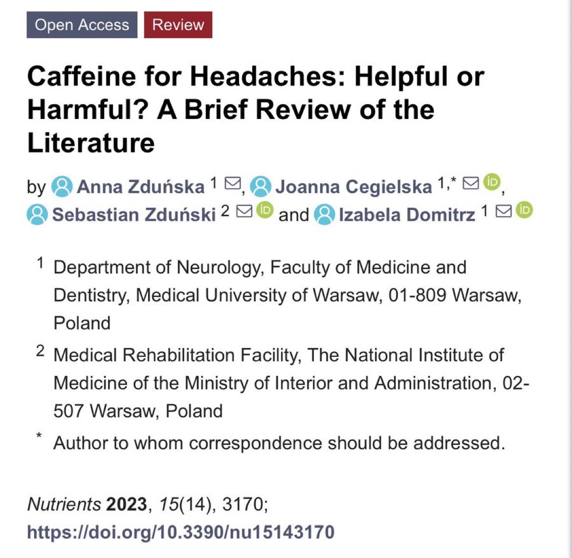 🤯🤕 CAFEÍNA Y DOLOR DE CABEZA 

🏆Ingestas inferiores a 200mg de cafeína (=2 cafés) puede ayudar a reducir ciertos tipos de cefaleas.

🚩 Ingestas de más de 400mg cafeína (=4 cafés) puede ser el detonante de una crisis de migraña.

🫡Si tomas cafeína (>200mg/día) de forma