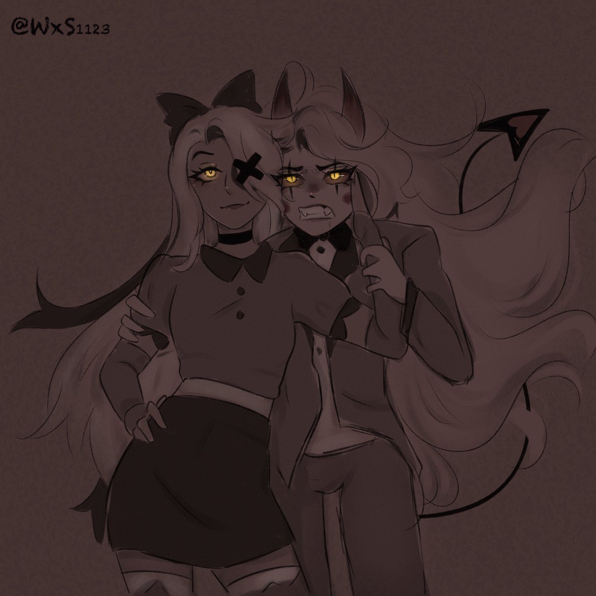 Don't mess with her, or you'll have to deal with her girlfriend!~ ➰🪽 ohh god I love them SM!!!! [#HazbinHotel #Vaggie #Charlie #chaggie ]