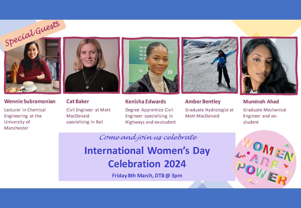 We're very much looking forward to this event. Thanks Wennie Subramonian, Cat Baker, Kenisha Edwards, Amber Bentley and Muminah Ahad for being our special guests <a href="/JacobsConnects/">Jacobs</a> <a href="/OfficialUoM/">The University of Manchester</a> <a href="/MottMacDonald/">Mott MacDonald</a> <a href="/McrMetEngineers/">MMUEngineering</a> <a href="/TrinityHigh6th/">Trinity High Sixth Form</a>