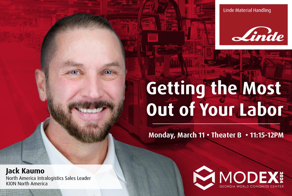 Excitement is building for @MODEXShow 2024!

𝐌𝐨𝐧𝐝𝐚𝐲, 𝐌𝐚𝐫𝐜𝐡 𝟏𝟏, Jack Kaumo, Intralogistics Sales Leader, will lead an insightful discussion on "Getting the Most Out of Your Labor." 

Don't miss your opportunity to acquire valuable insights and practical solutions!