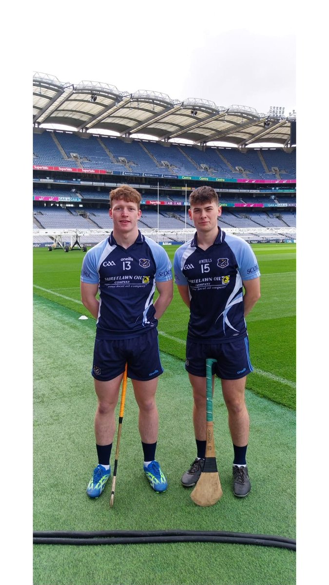 Joint captains of our U19 Senior Hurling team Kristian O'Gorman and Shane Fitzgibbon pictured at the media day in Croke Park for the upcoming All-Ireland finals. A massive thank you to our fantastic Parents' Association for sponsoring socks and shorts for the team!