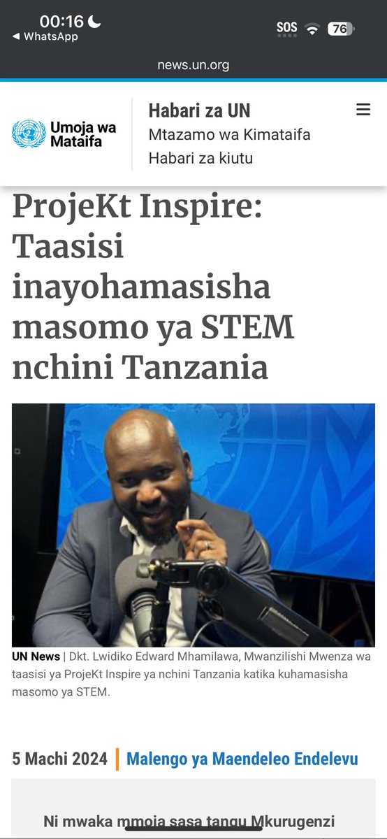 I got a chance to interview with thr @UN_news_swahili  to talk about try works <a href="/ProjektInspire/">Projekt Inspire</a>  do! youtu.be/TPAIXBupluc?si…