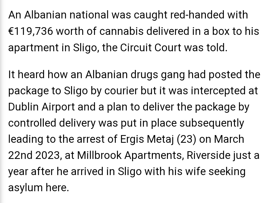 Mick_O_Keeffe's tweet photo. Albanian immigrant who claimed asylum in Ireland under a false passport is caught for drugs. 

I don't believe there's one legitimate asylum seeker in Ireland. 

#IrelandisFull https://t.co/5bYKoVxYzQ