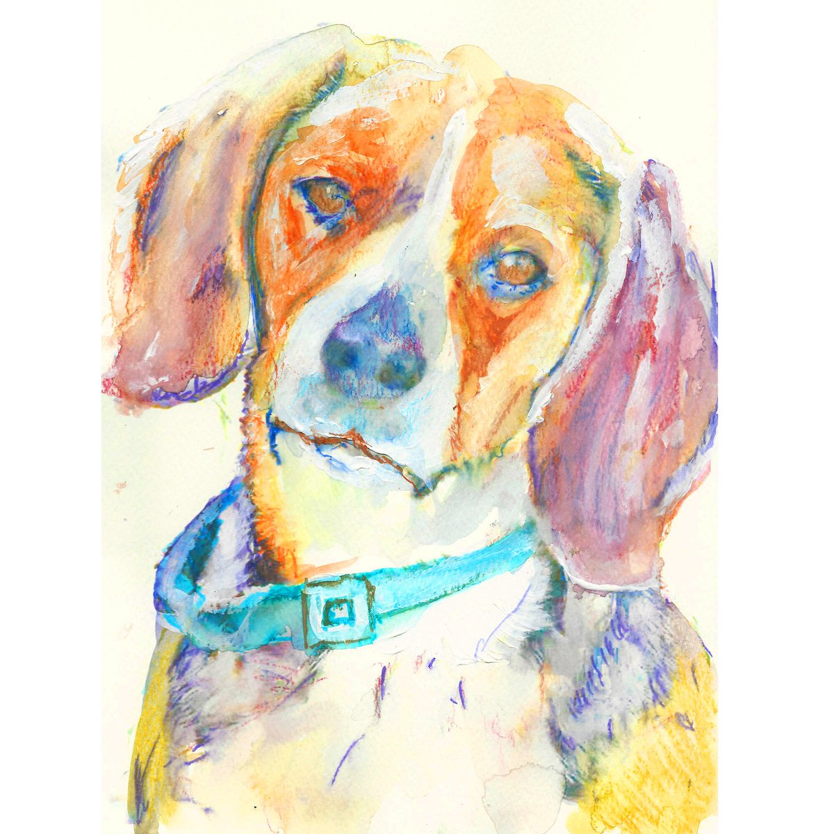 Beagle Painting Print, Abstract Watercolour Picture, Colourful Expressive Tricolor Dog Portrait Hand Signed by Artist Oscar Jetson 8x10 tuppu.net/197ced8a #DogFishArtCo #Etsy #BeaglePrint