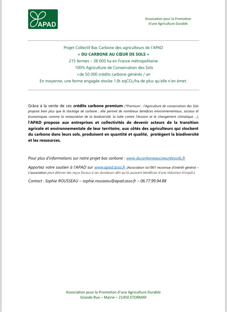 GerardRass's tweet image. ANNONCE ⤵️

Le projet collectif 
DU CARBONE AU CŒUR DES SOLS
de l’@apad_contact 
👏👏👏👏

a finalement obtenu 
le LABEL BAS CARBONE
du #MTES @Ecologie_Gouv ! 

215 fermes en #ACS 
Agriculture de Conservation des Sols 
sont ainsi en mesure de vendre des Crédits Carbone labellisés