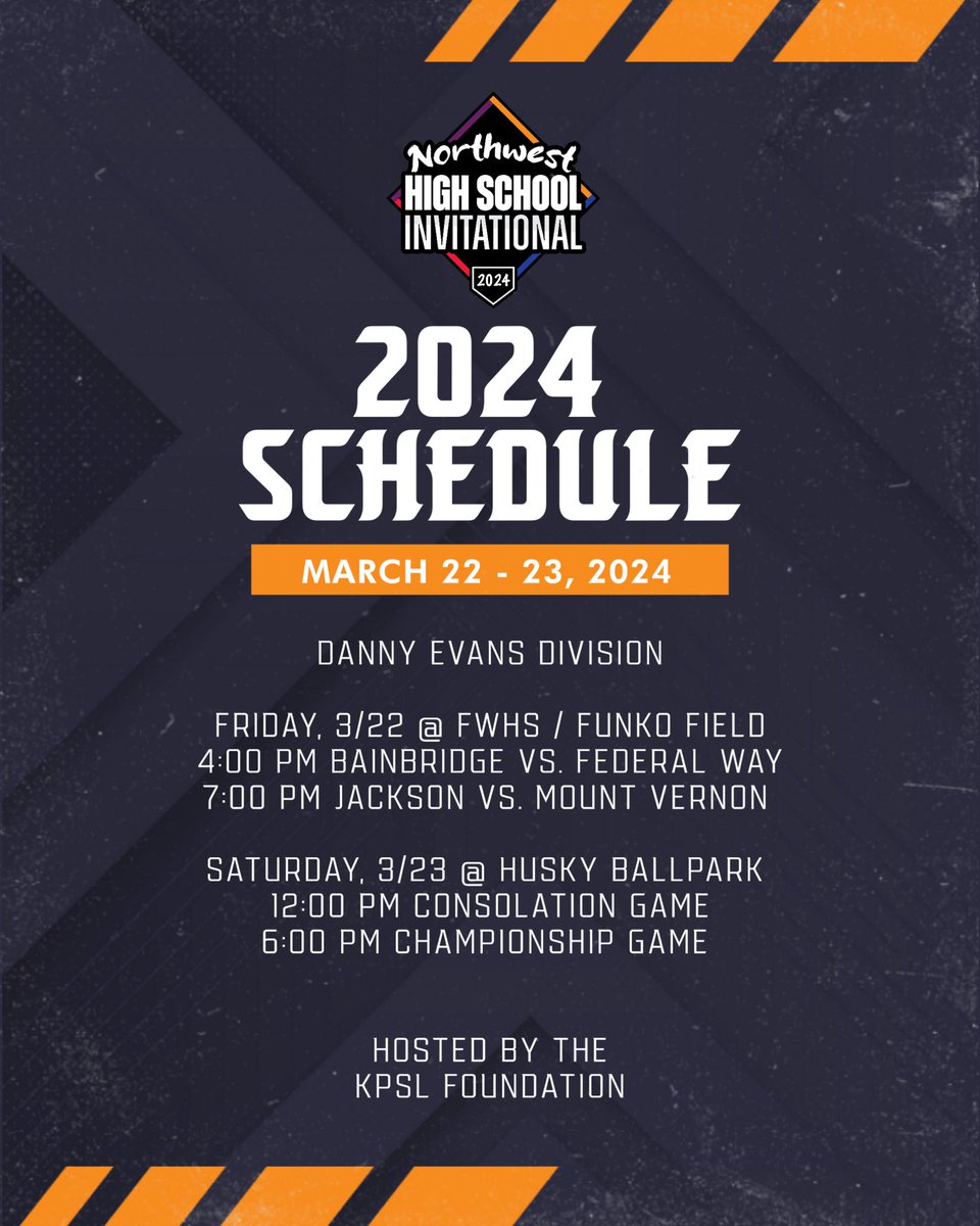 📣 Schedules for the 2024 Northwest High School Invitational! 📣 Friday’s games are either hosted at Federal Way HS or Lake Washington HS, or are at Funko Field. All four games on Saturday are at Husky Ballpark, home of the University of Washington baseball team.