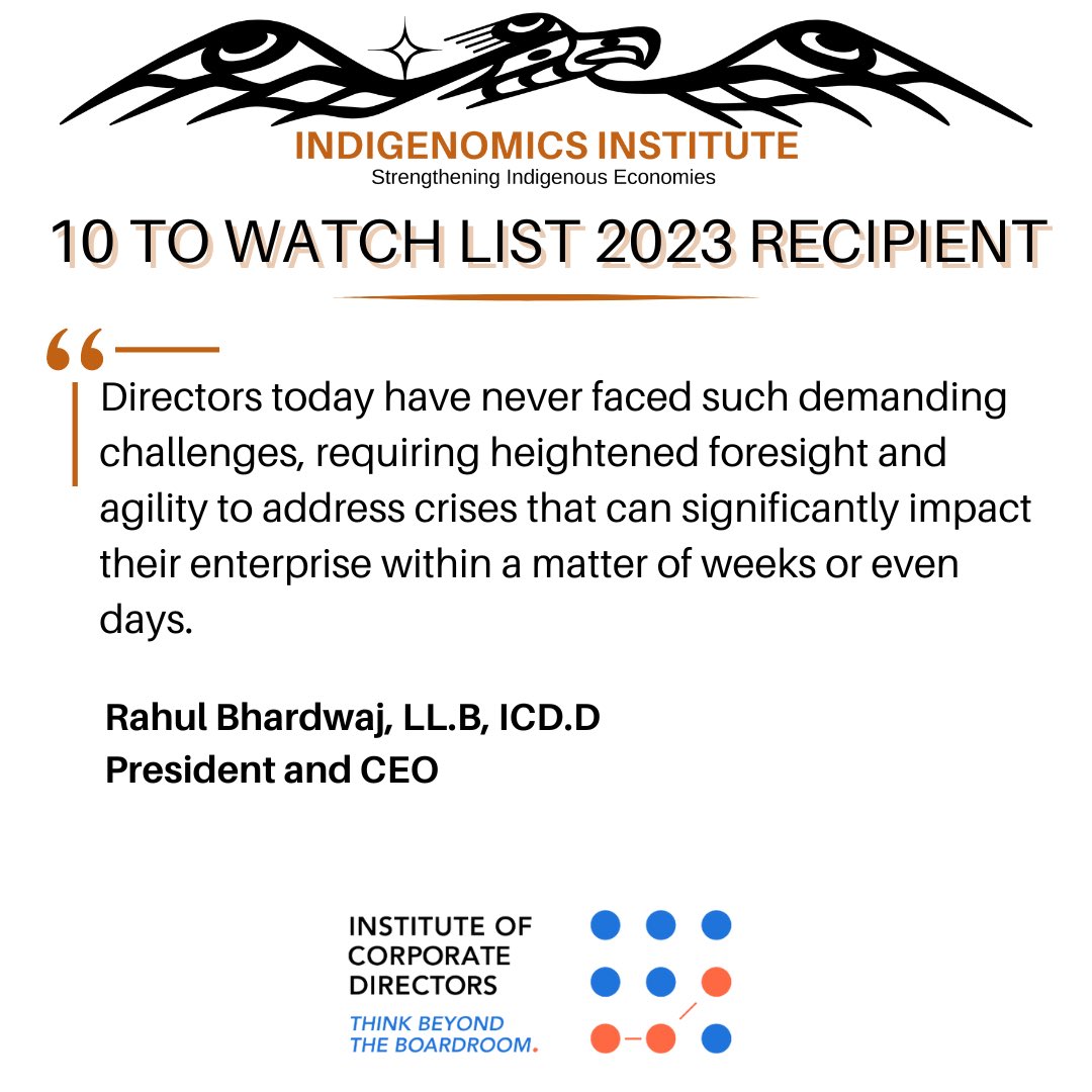 Hesquiaht's tweet photo. Shining a spotlight on The Institute of Corporate Directors who is recognized as a distinguished recipient on the 2023 Indigenomics #10TOWATCH List.
Learn more at: https://t.co/dAAD5ghQea
#Indigenomics #Indigenousbusinesses #Indigenousprosperity #IndigenousLeaders https://t.co/iv7zCdUwtf