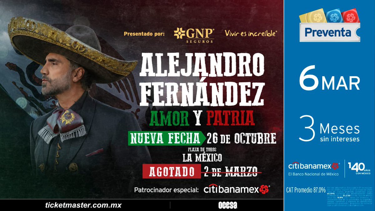 ¿Quién se quedó con ganas de más? 🇲🇽🔥 #amorypatria2024 

NUEVA FECHA en La Plaza de Toros La México
💥 26 DE OCTUBRE 

LINKa PRE VENTA! 🎟️
bit.ly/3IoUy5q