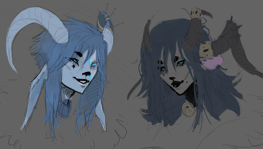 AltMayhem's tweet photo. Blue goat people practice 
Mutstel &amp; Phaidros
[sorry deleted the other cause I keep doing small adjustments :3 ] https://t.co/69M18N6xLk