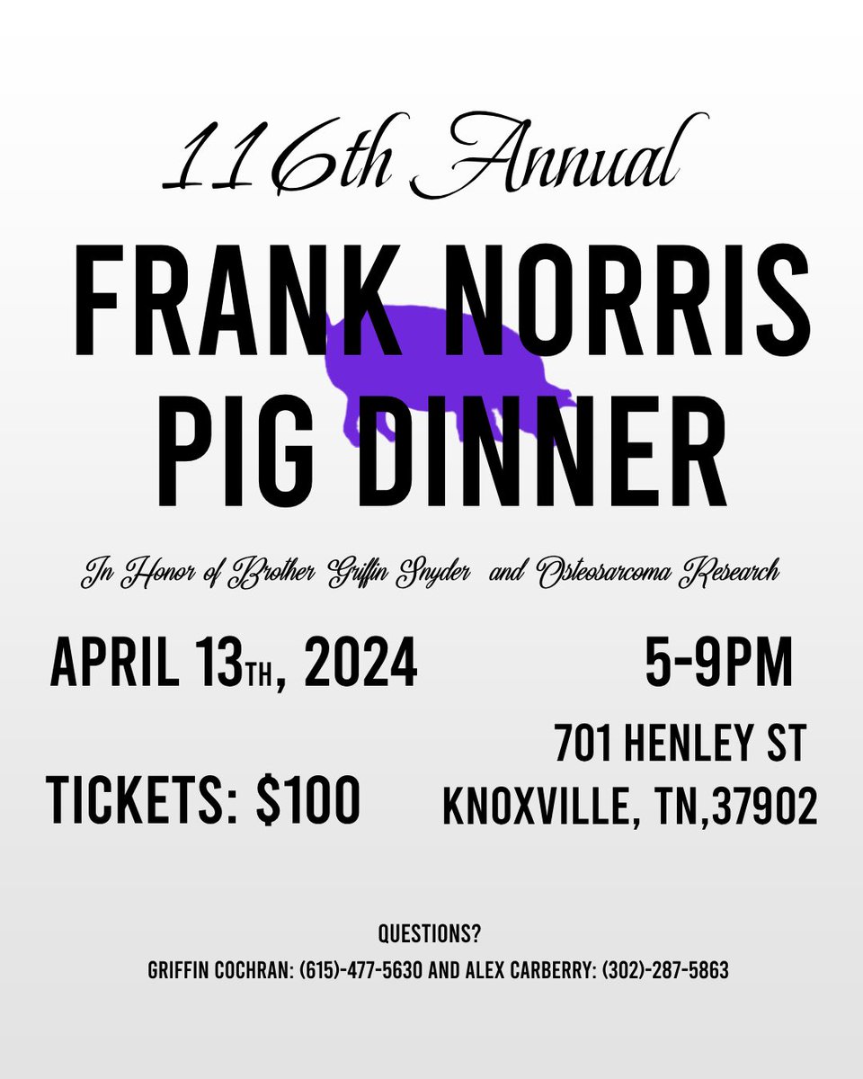 PhiGamUTK's tweet photo. Welcoming brothers from the Kappa Tau Chapter of Phi Gamma Delta to our 116th annual Pig Dinner at the Knoxville Convention Center on 4/13/24. We are excited to welcome Chaz Molder 
(KT '05), Mayor of Columbia, TN, as our keynote speaker! 

Link Below: 

https://t.co/dn8Q0CQ0H0 https://t.co/a9FLzb4em2