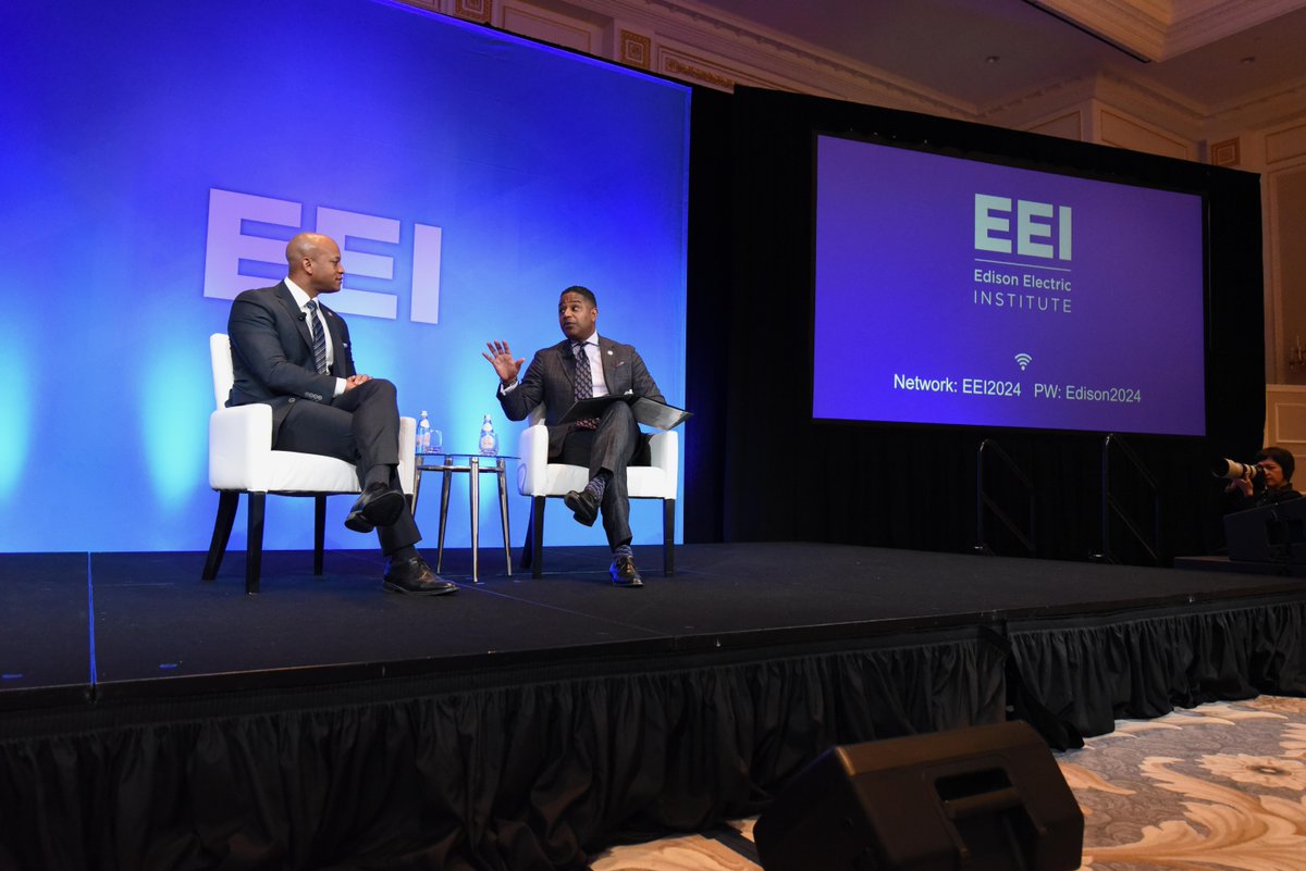 I relish speaking with a great leader and friend, @GovWesMoore, about driving policies that support clean energy goals and leading an equitable energy transformation in our great state of Maryland. Thank you, @Edison_Electric for providing this critical space.