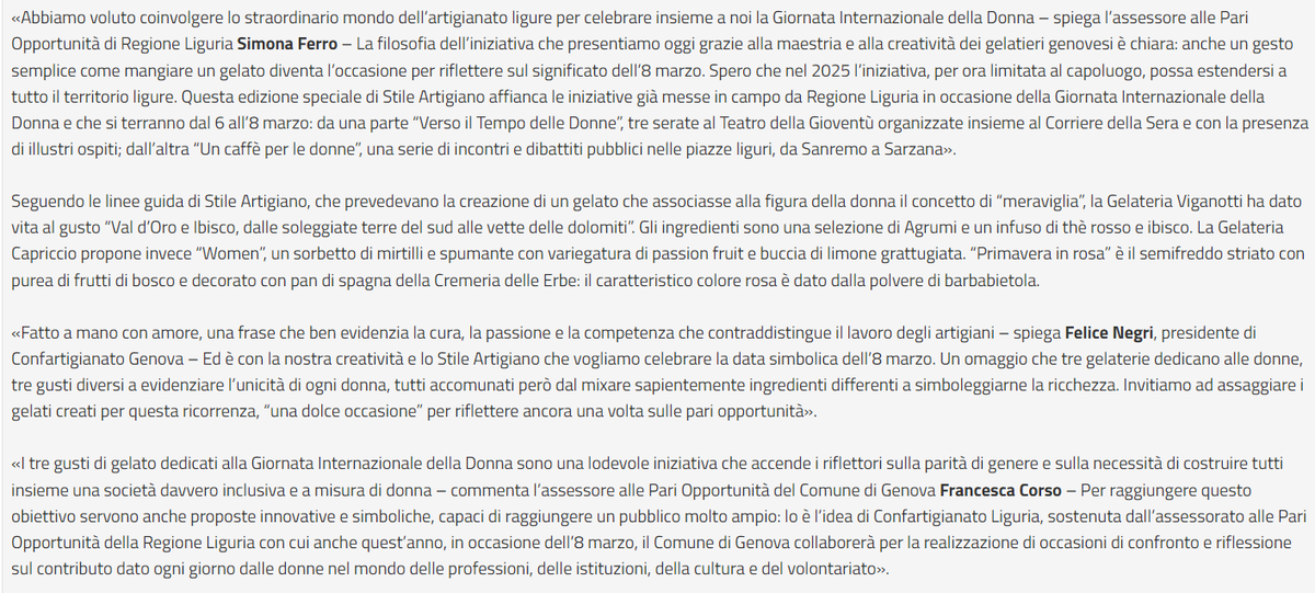 On the occasion of World Women's Day on 8 March, the City of Genoa presents its initiative: three new ice cream flavours dedicated to women.

Take that, gender inequality.

March 7, 2024