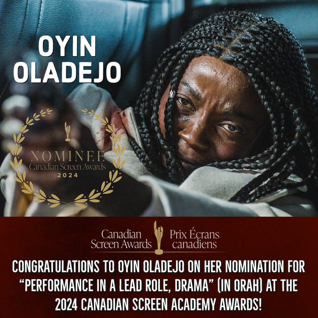 Huge congratulations to <a href="/OyinOladejo/">Oyin Oladejo</a> for her Performance In A Leading Role, Drama nomination at the 2024 Canadian Screen Awards! Your incredible portrayal in Orah has truly captured hearts. Congrats on this amazing achievement! #OrahMovie #thecdnacademy #Orah #CanadaScreenAwards