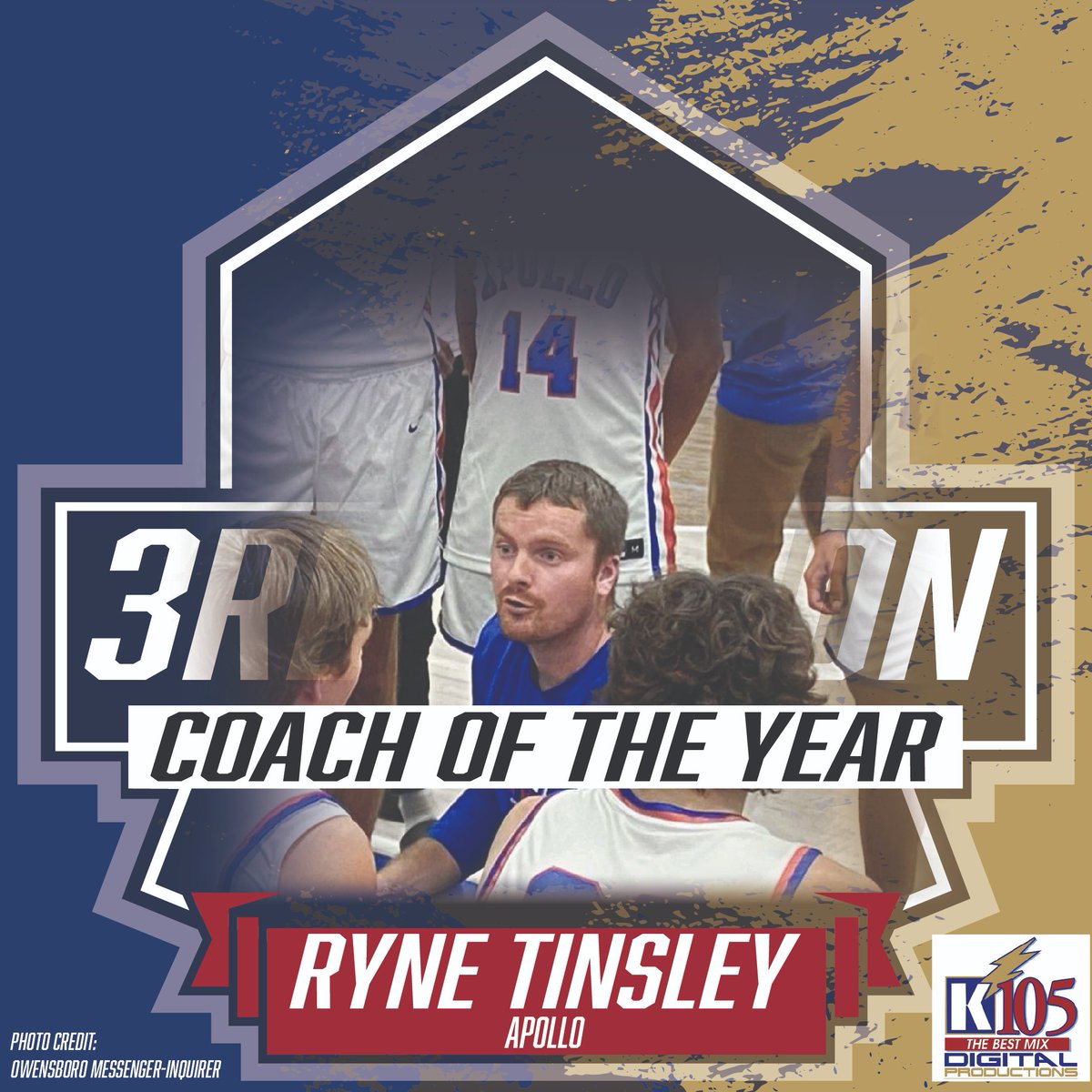 Apollo's @RyneTinsley11 has been voted as the #KHSAA 3rd Region Boys Coach of the Year by the local media. The first-year head coach helped lead <a href="/AHSEaglesBBall/">Apollo Boys Basketball</a> to their most wins in a season since 2018 and tripled their win total from the previous year.
