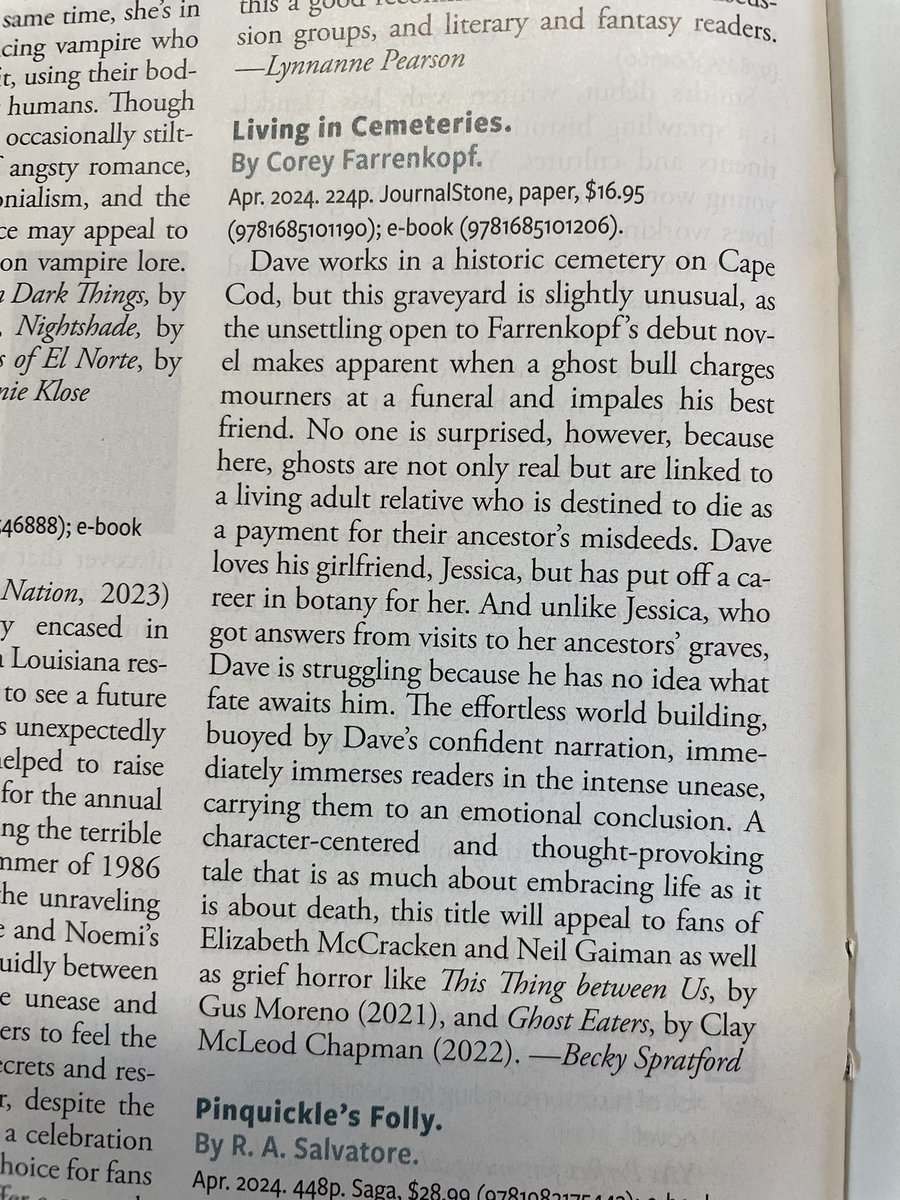 It’s so surreal to see my debut novel, Living in Cemeteries, reviewed in @ALA_Booklist!!! I’ve read their reviews at the #library for years, so it’s nuts getting to see my name in there! So glad @RAforAll enjoyed the read!!!