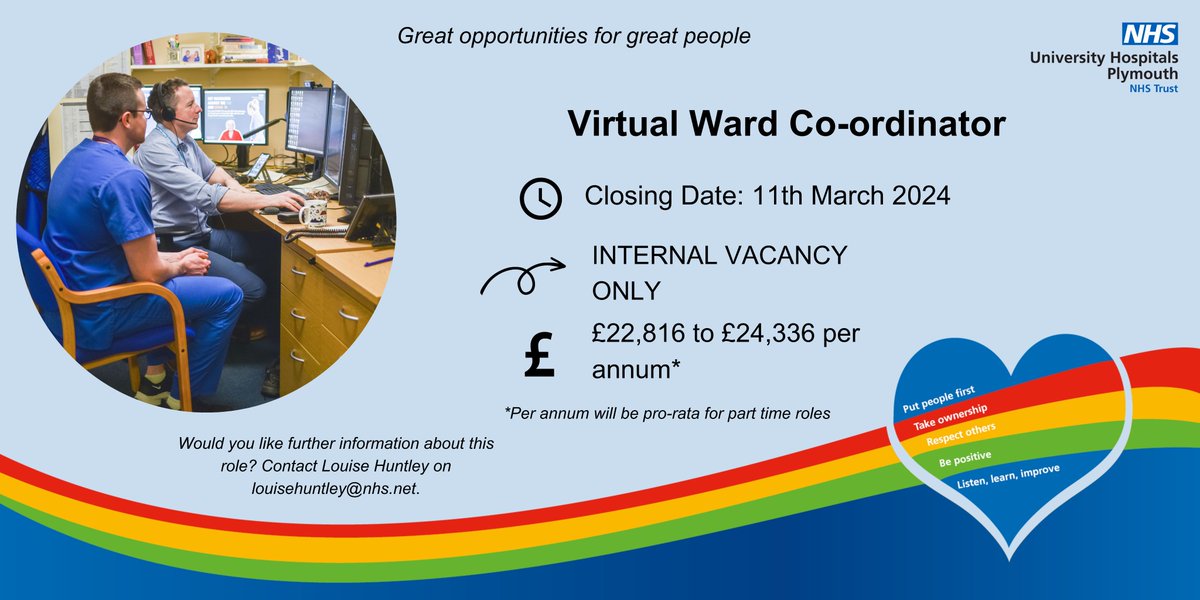 🌈 INTERNAL JOB VACANCY 🌈 Do you already work for @UHP_NHS and are seeking a new challenge? Why not reach out to Louise Huntley to discuss the role further. This role is only applicable for those who already work for the Trust.